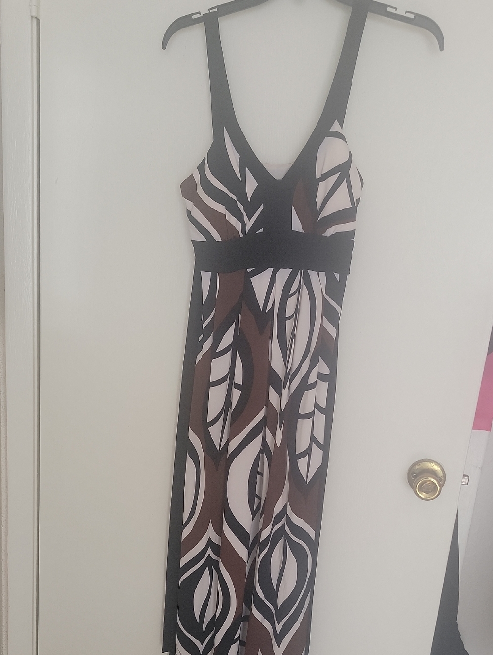 Bisou Bisou Brown, Black and White Patterned Maxi Dress
